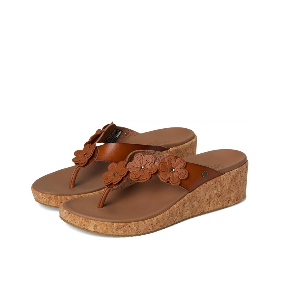 Skechers Cali Rare Blossom Wedge Sandals Brown Arch Fit Cork Flip Flops Size 8 - Picture 11 of 11